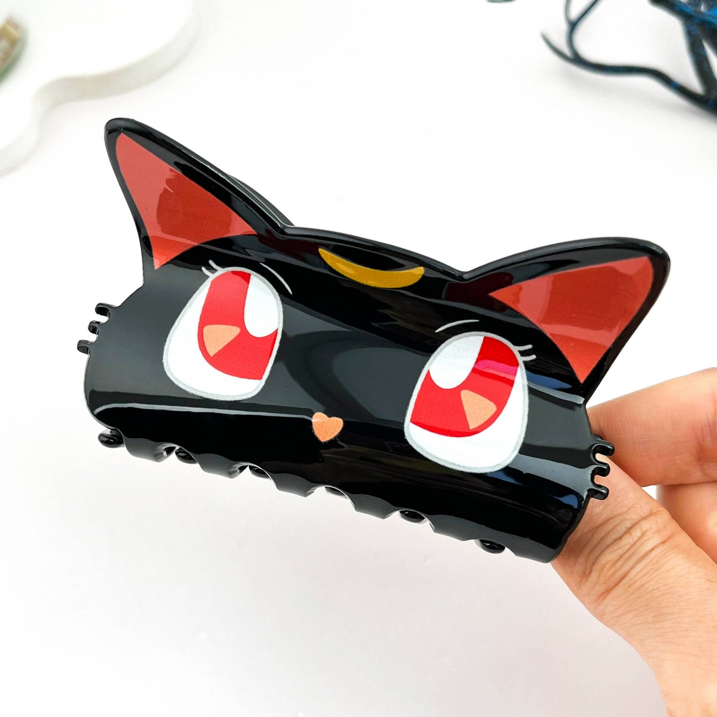 Moon & Black Cat PVC Printed Animal Hair Claw Clip