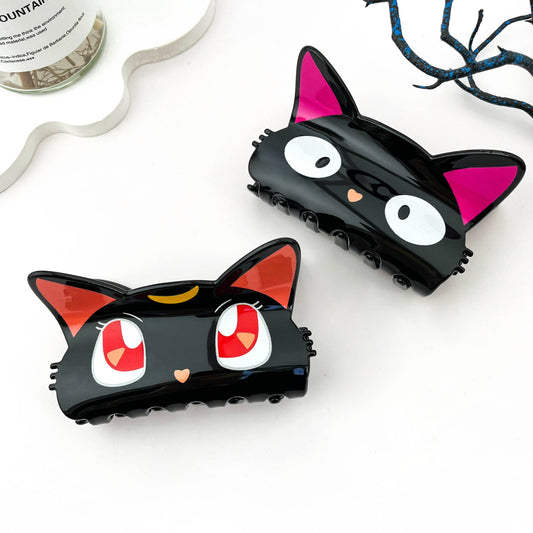 Moon & Black Cat PVC Printed Animal Hair Claw Clip