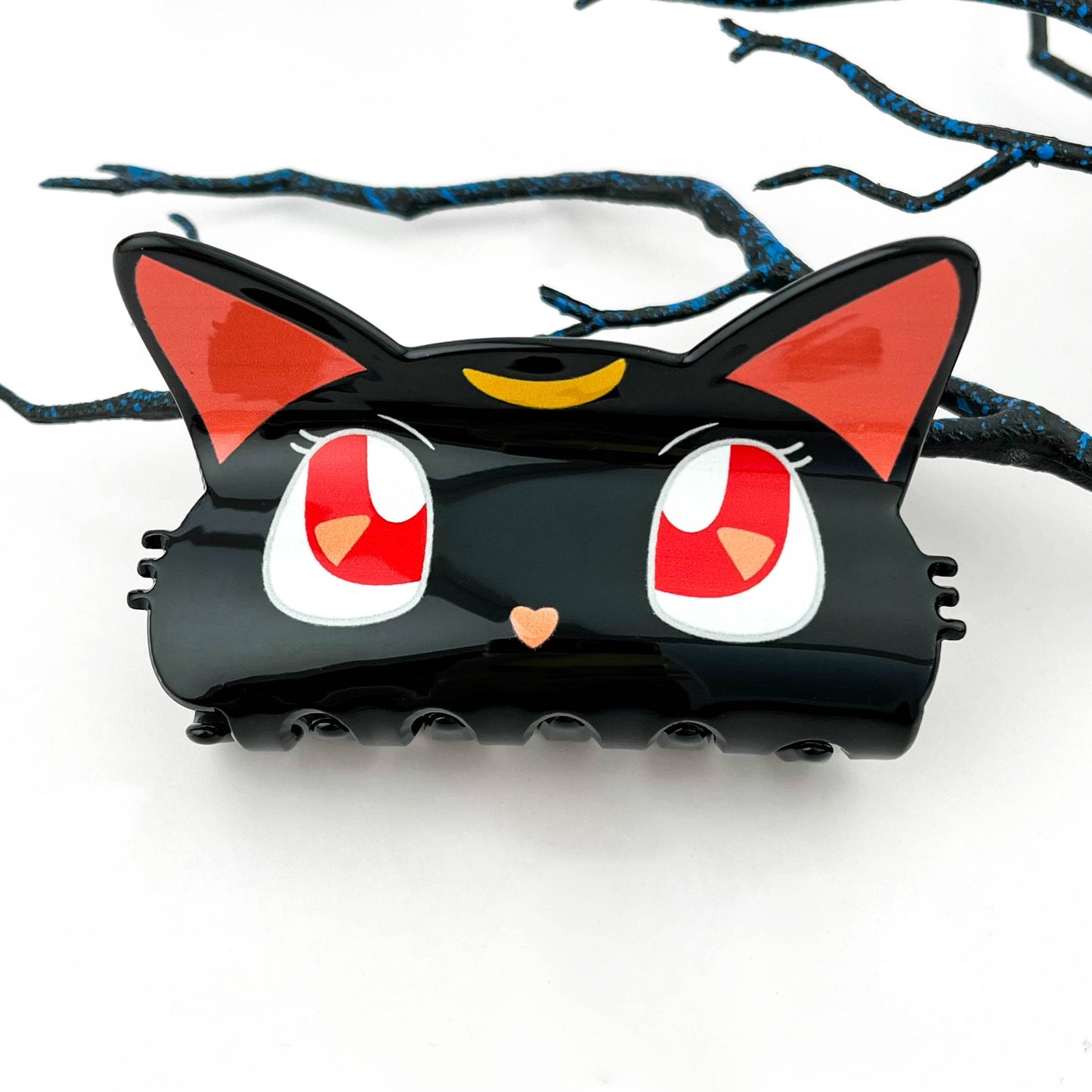 Moon & Black Cat PVC Printed Animal Hair Claw Clip