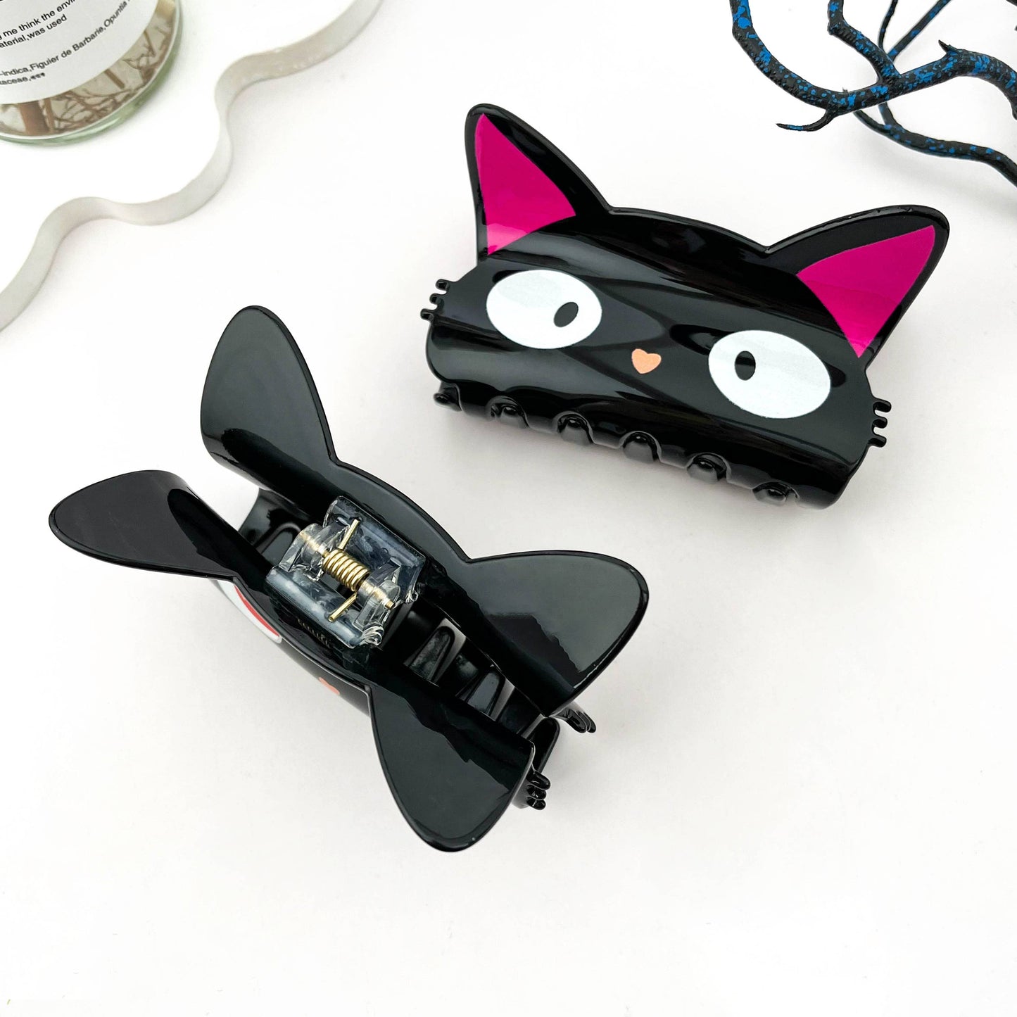 Moon & Black Cat PVC Printed Animal Hair Claw Clip