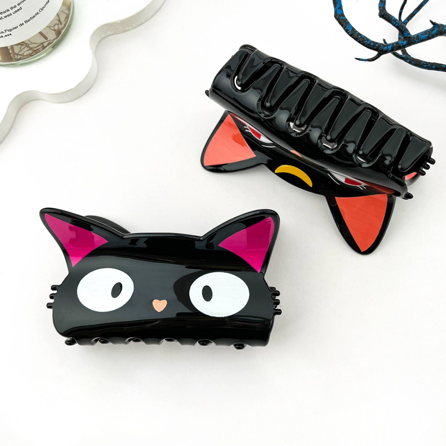 Moon & Black Cat PVC Printed Animal Hair Claw Clip