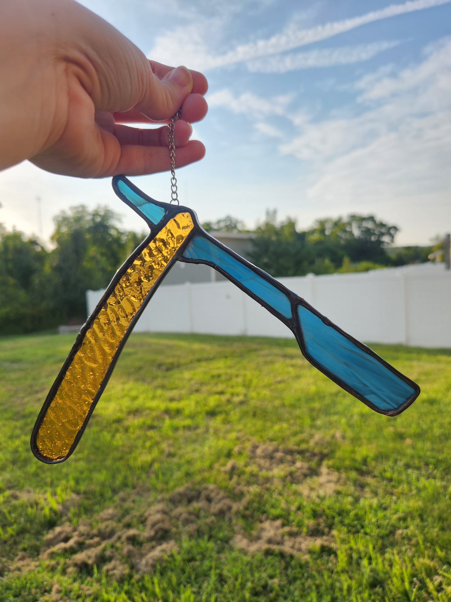 Straight Razor Stained Glass Piece