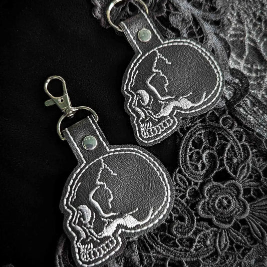 Black Skull Keychain - Faux Leather