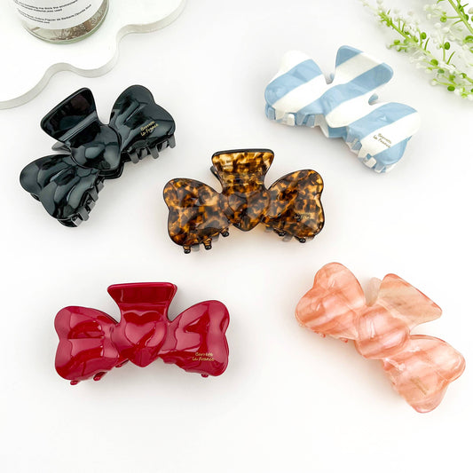 Vintage Heart Acetate Hair Claw with 3D Bow