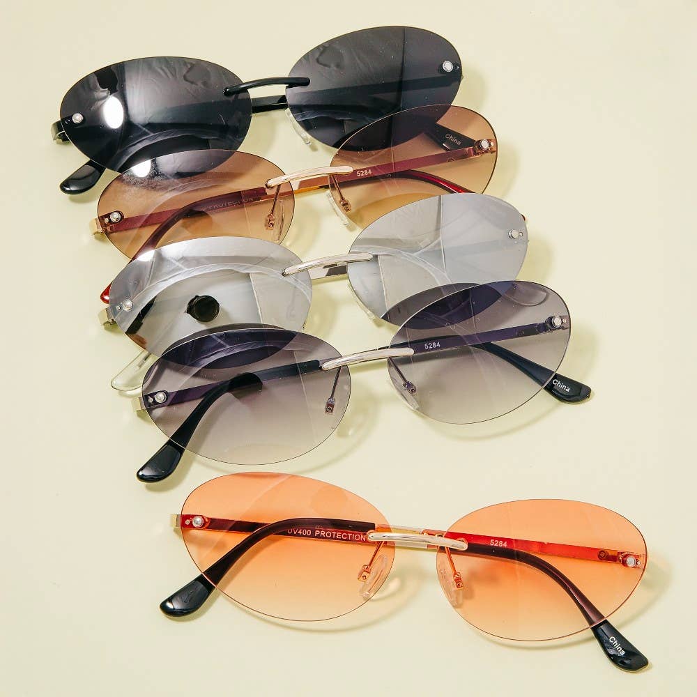 Frameless Gradient Oval Lens Sunglasses