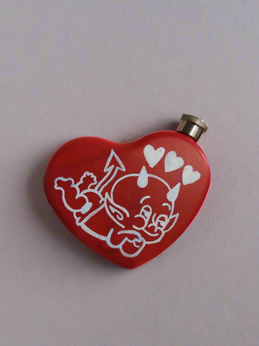 Hand Painted Flask - Heart Flask With Cupid