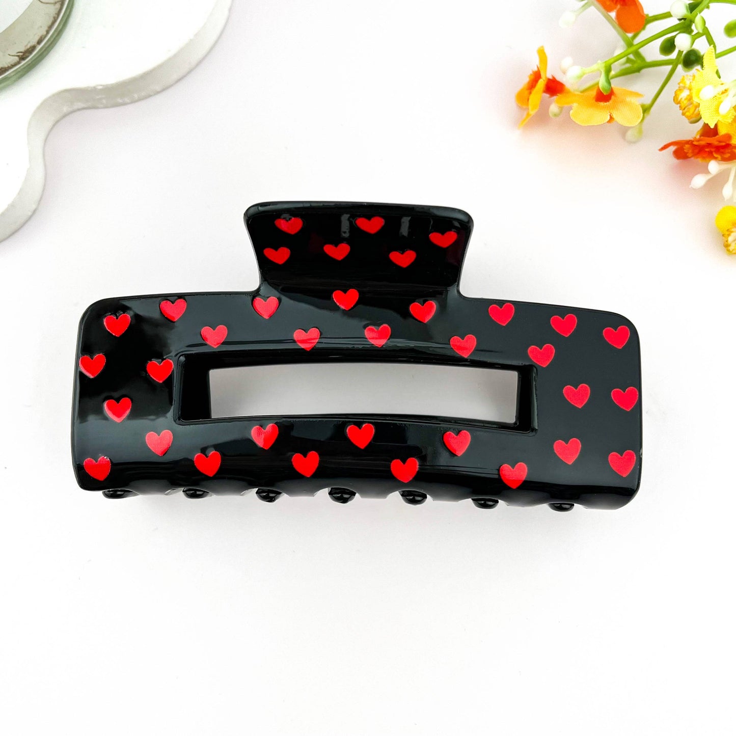 Over Size Valentine Heart Cutout Printed Hair Claw Clip