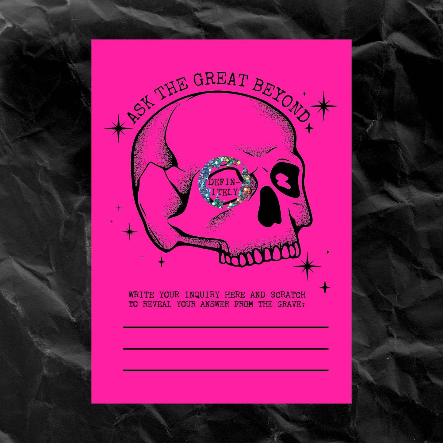 "ASK F/THE GREAT BEYOND" Skull Scratch Off Fortune Card