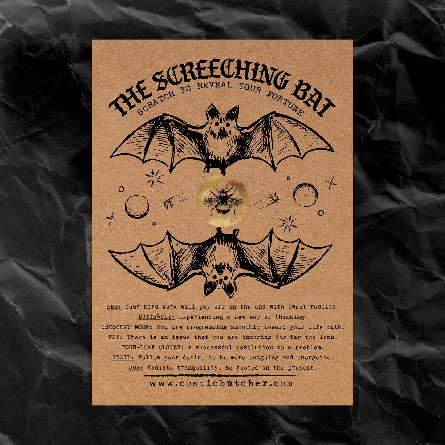 "SCREECHING BAT" Scratch Off Fortune Card Witchy Affirmation