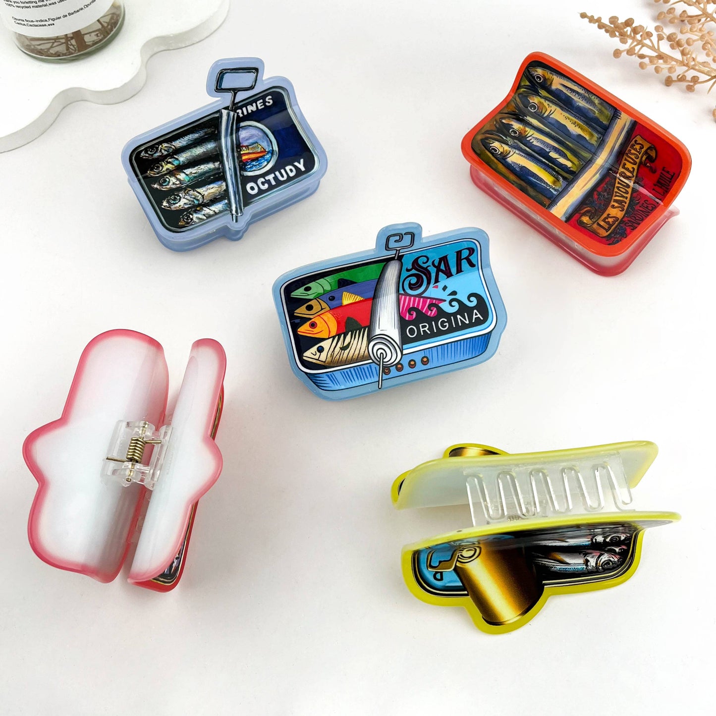 Sardine Can Printed Hair Claw Clip