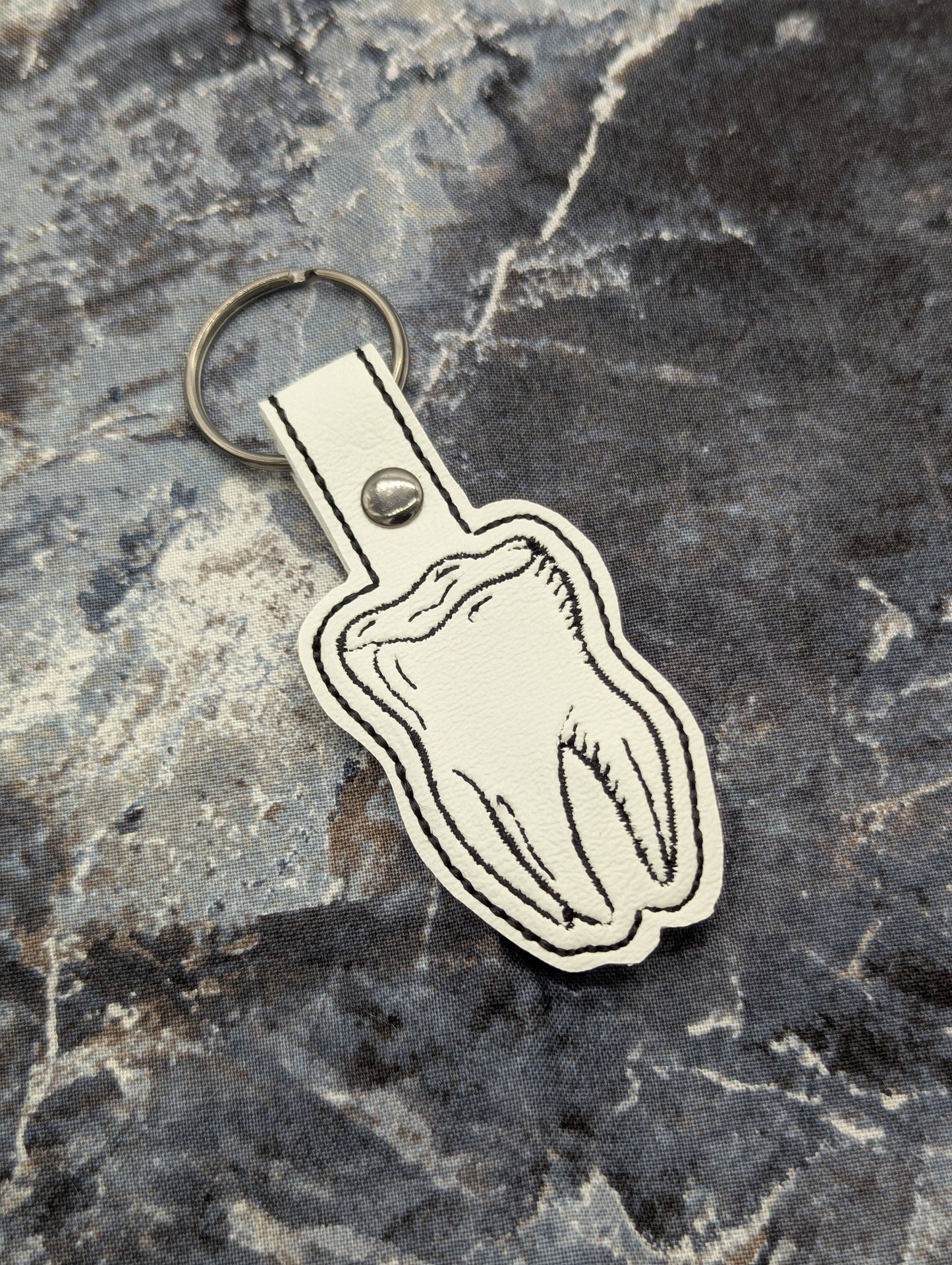 Wisdom Tooth Embroidered Keychain - White Faux Leather