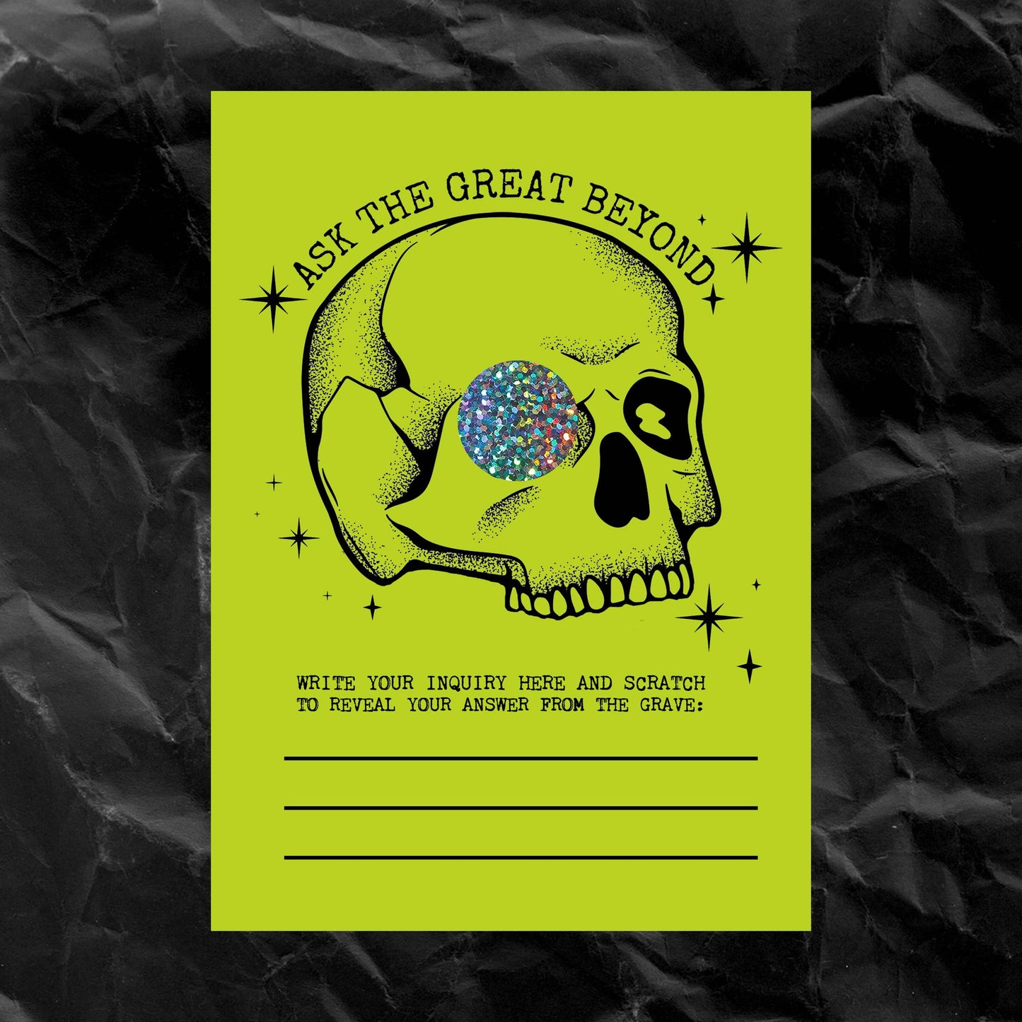 "ASK F/THE GREAT BEYOND" Skull Scratch Off Fortune Card