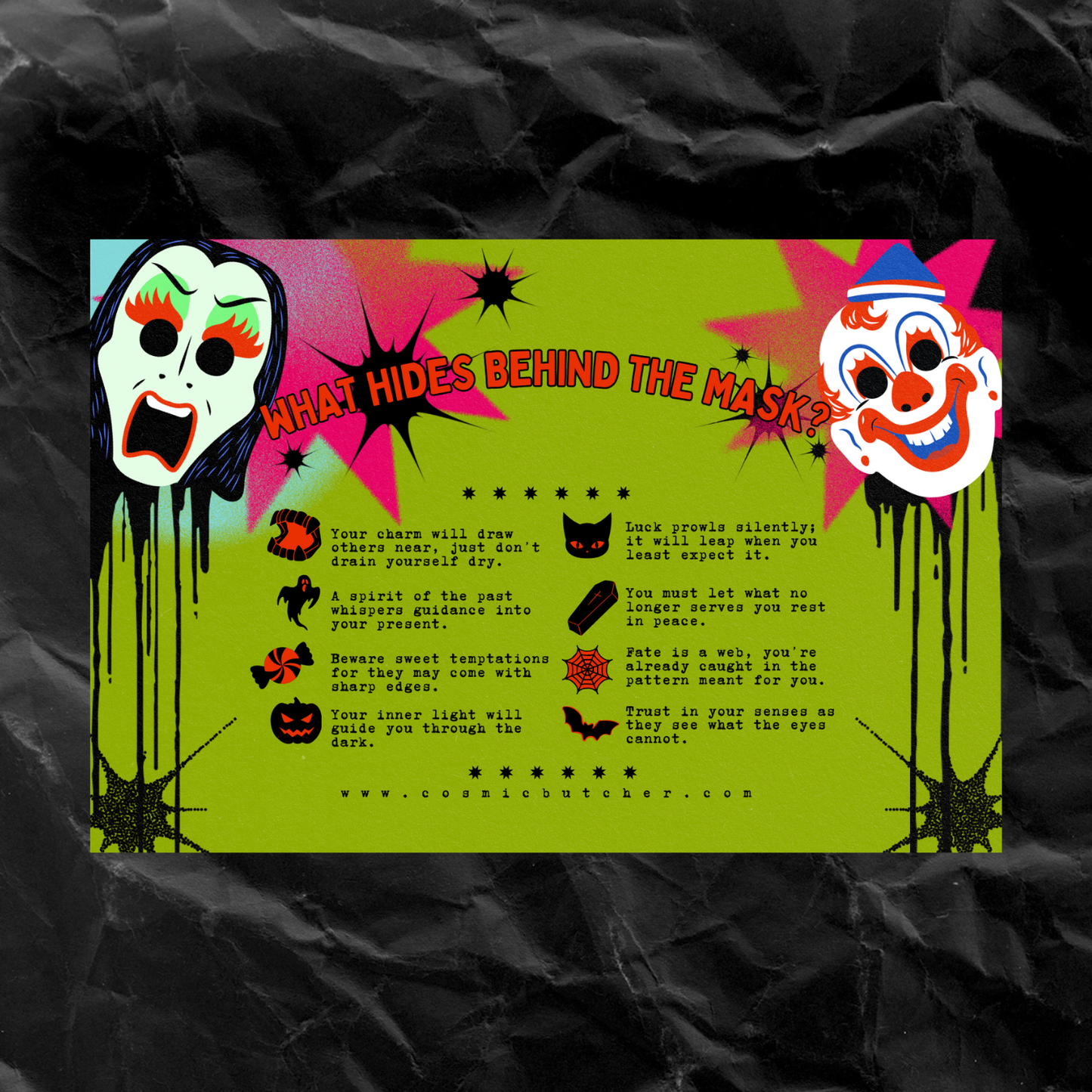MASKED MYSTERY Vintage Halloween Scratch Off Fortune Card