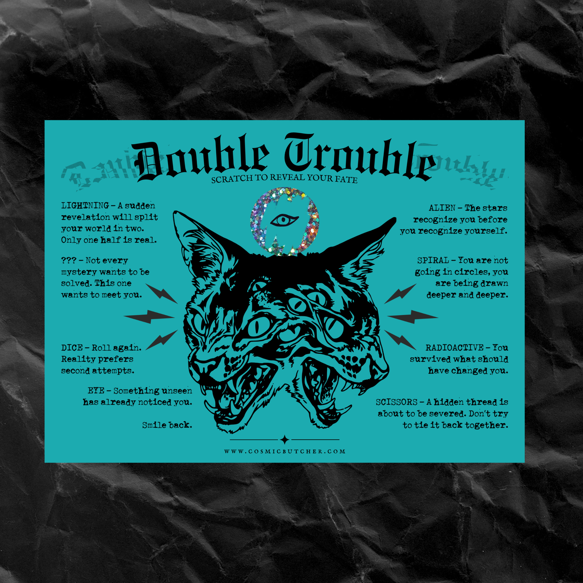 "DOUBLE TROUBLE" (CATS) Fortune Card Sppoky Halloween