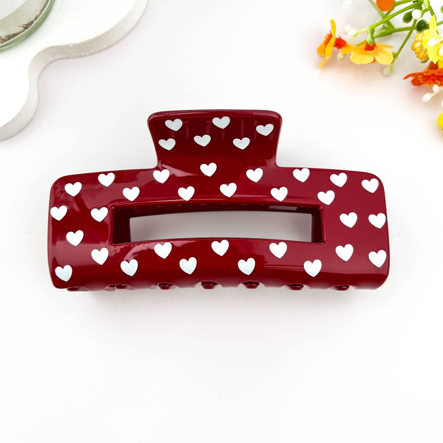 Over Size Valentine Heart Cutout Printed Hair Claw Clip