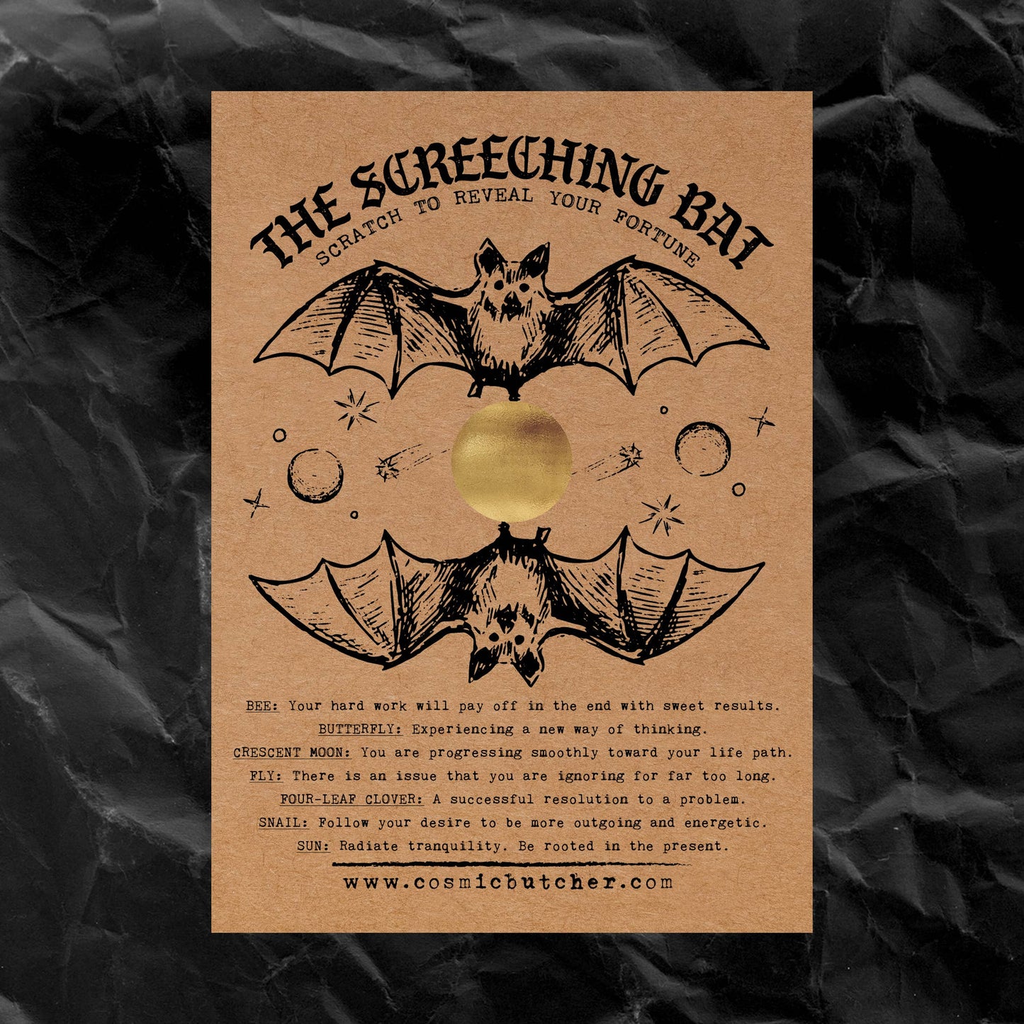 "SCREECHING BAT" Scratch Off Fortune Card Witchy Affirmation