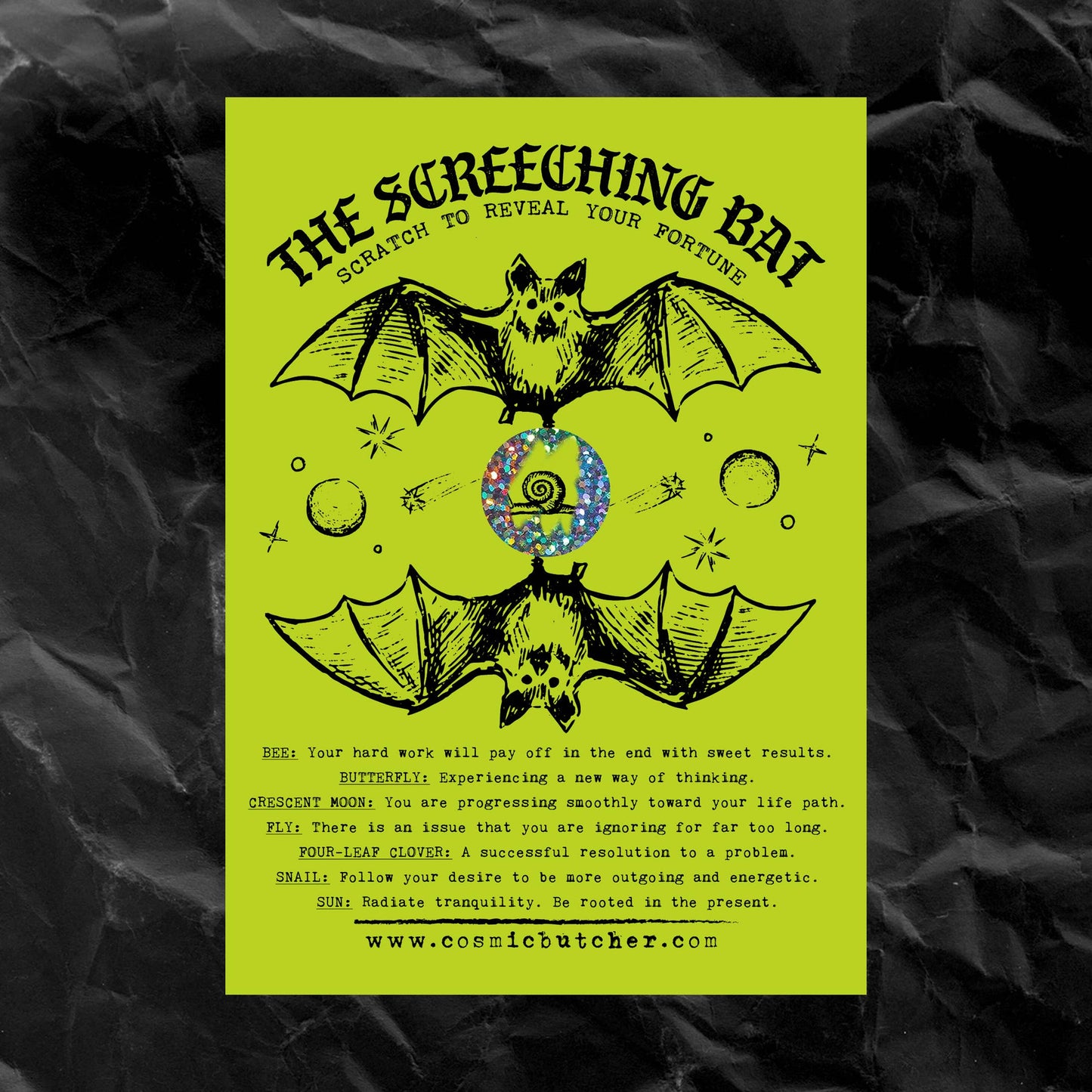 "SCREECHING BAT" Scratch Off Fortune Card Witchy Affirmation