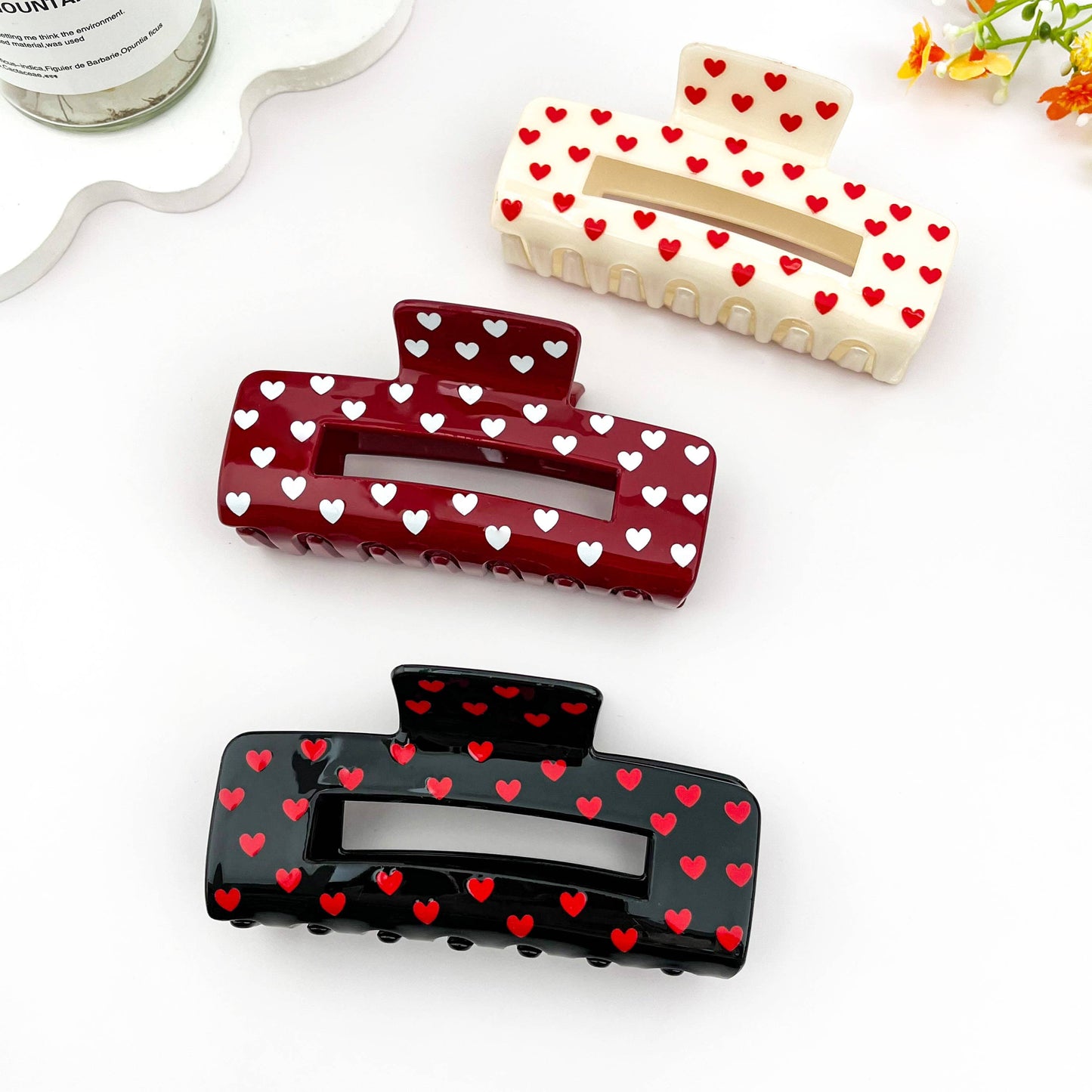 Over Size Valentine Heart Cutout Printed Hair Claw Clip