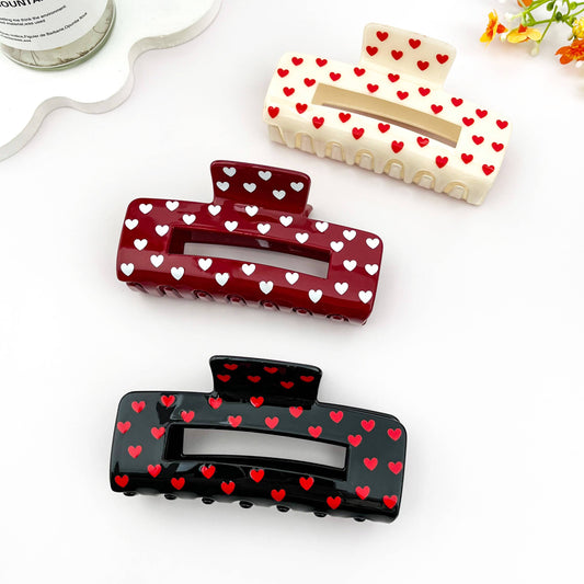 Over Size Valentine Heart Cutout Printed Hair Claw Clip