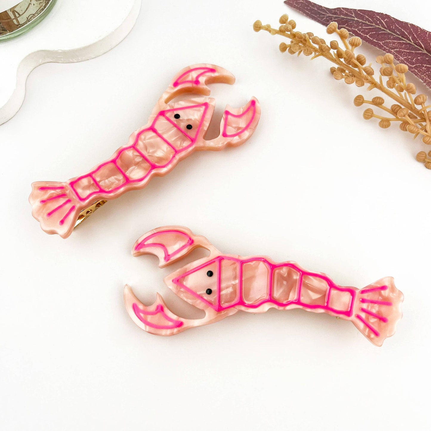 Sweet Pink Lobster Acetate Alligator Hair Clip