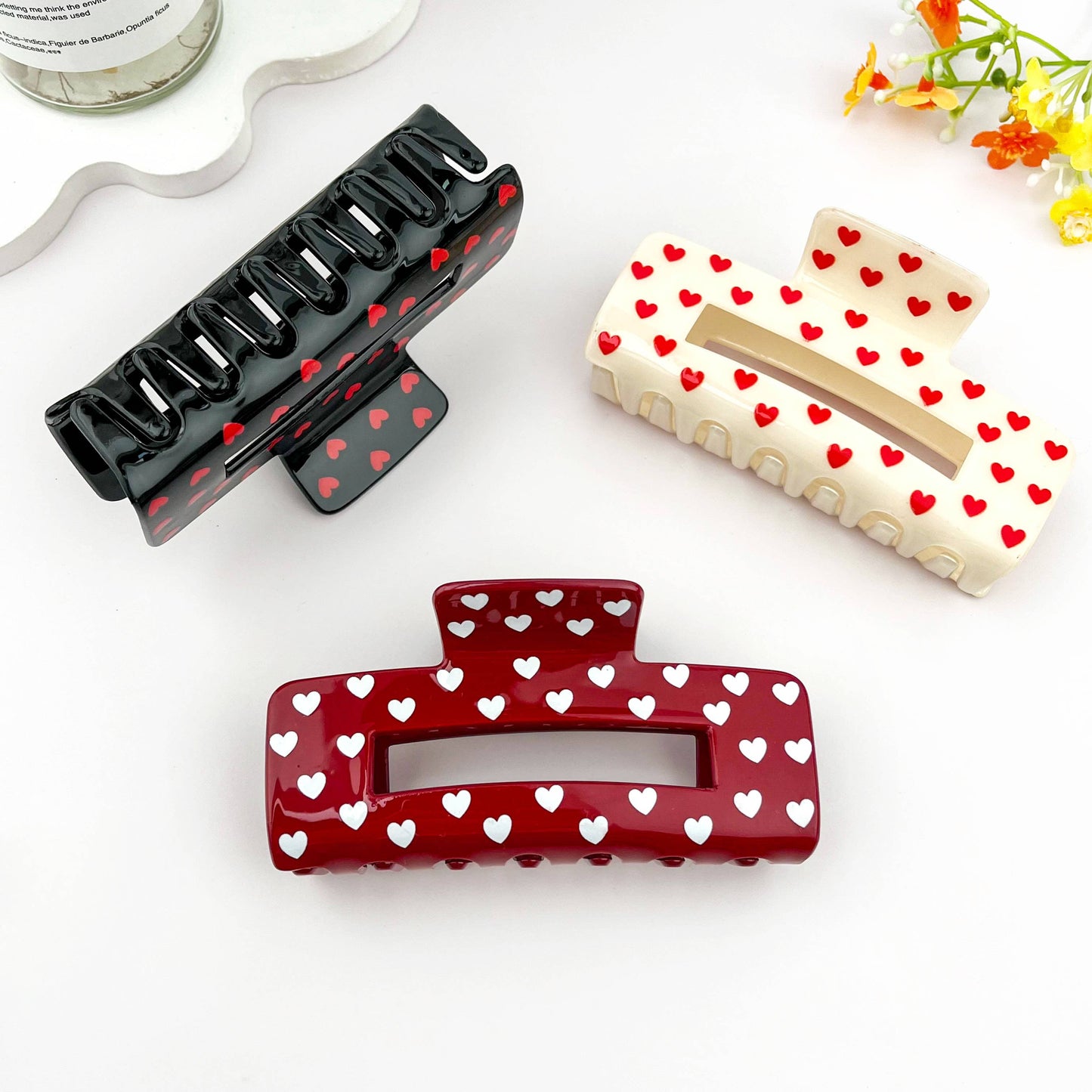 Over Size Valentine Heart Cutout Printed Hair Claw Clip