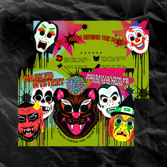 Masked Mystery Vintage Halloween Scratch Off Fortune Card