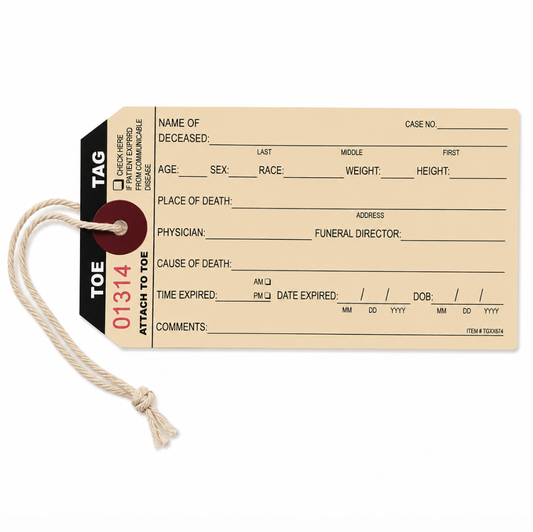 Vintage-style mortuary toe tag novelty item