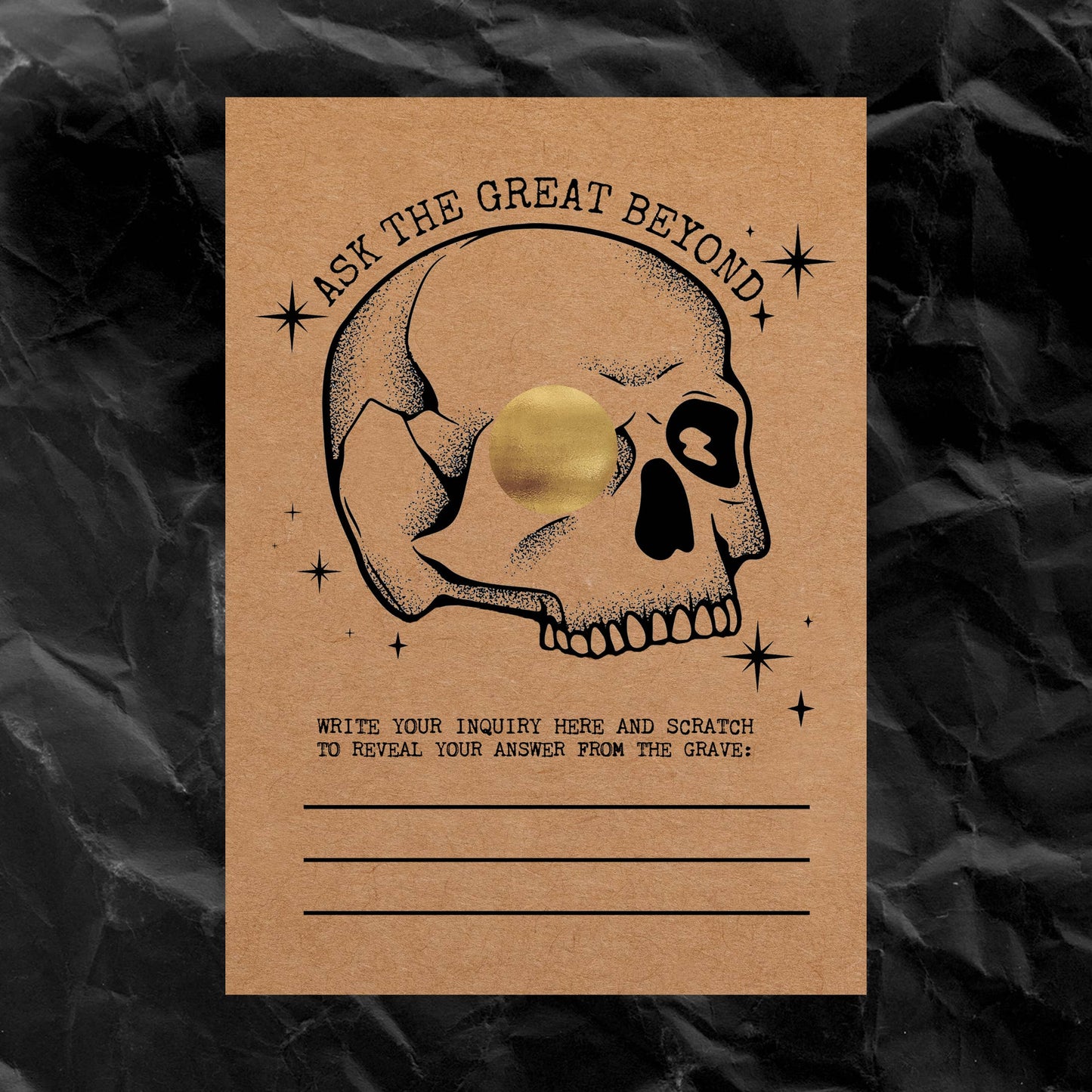 "ASK F/THE GREAT BEYOND" Skull Scratch Off Fortune Card