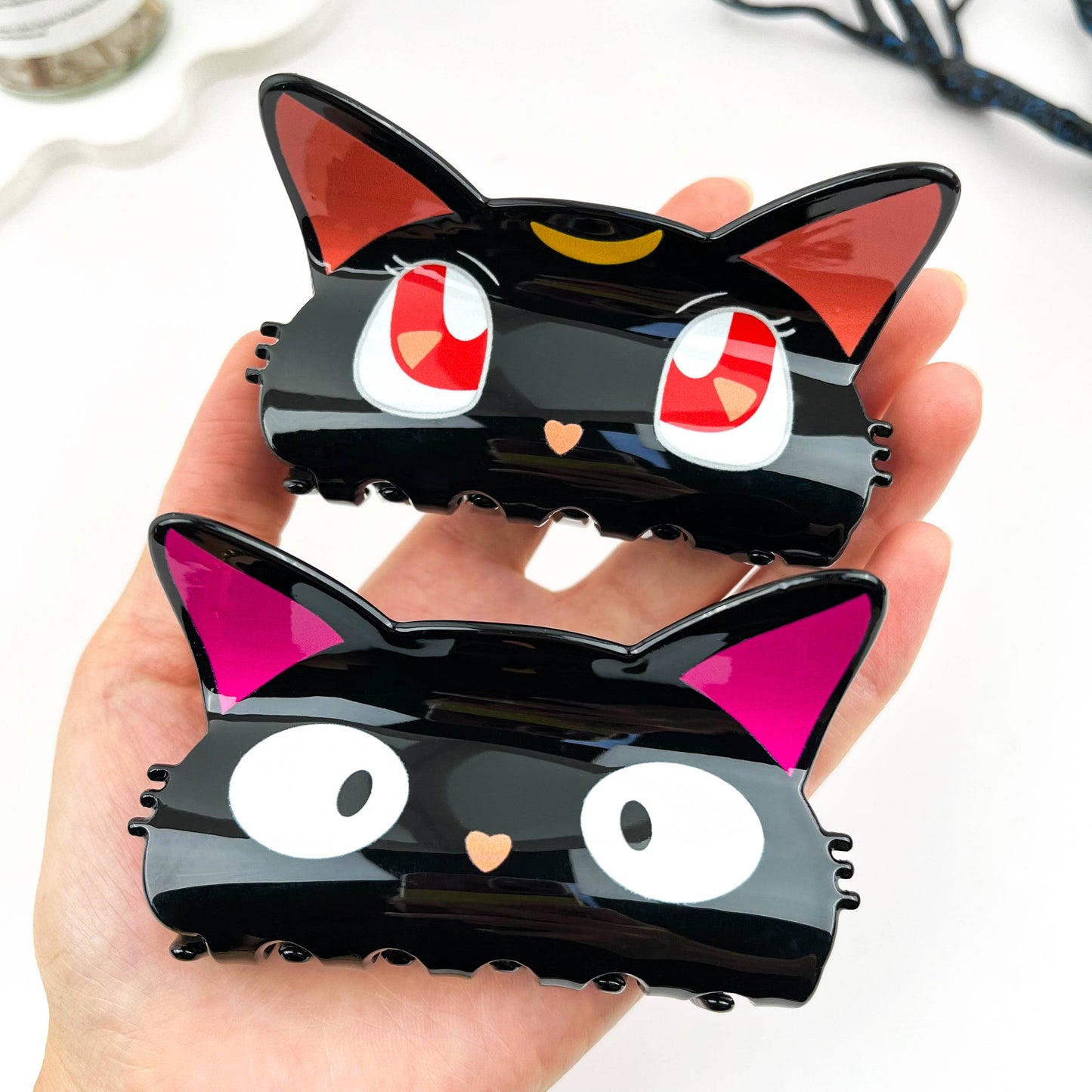 Moon & Black Cat PVC Printed Animal Hair Claw Clip