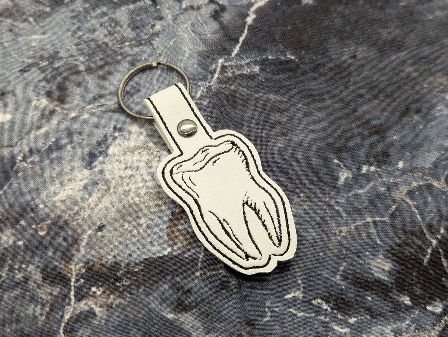 Wisdom Tooth Embroidered Keychain - White Faux Leather