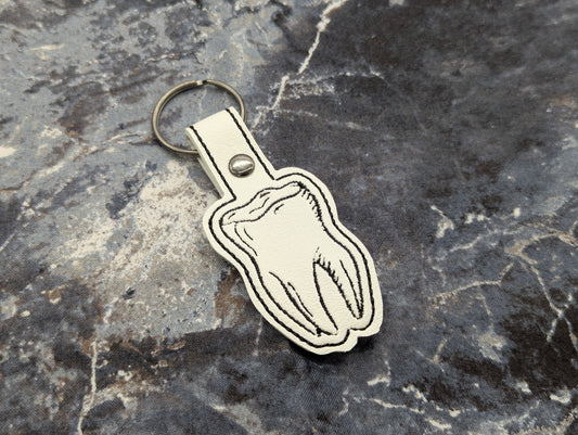 Wisdom Tooth Embroidered Keychain - White Faux Leather