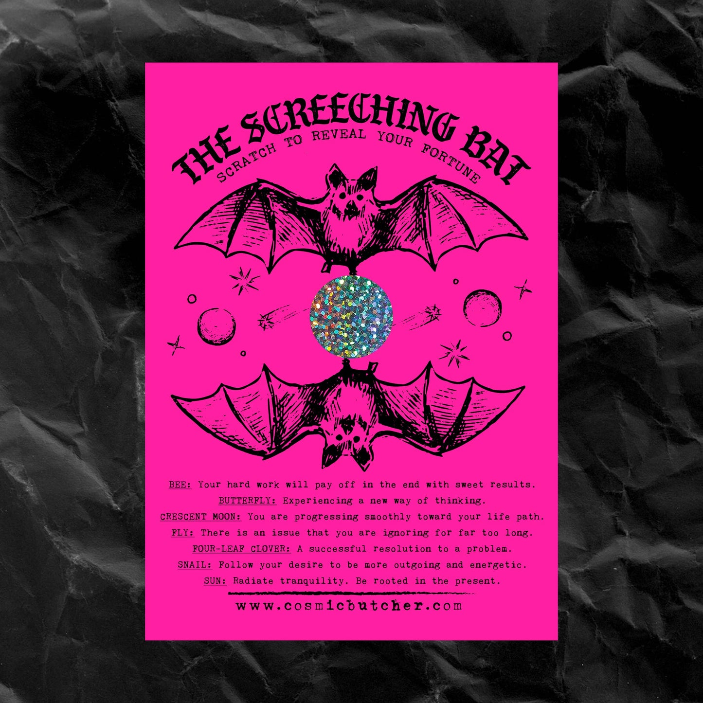 "SCREECHING BAT" Scratch Off Fortune Card Witchy Affirmation