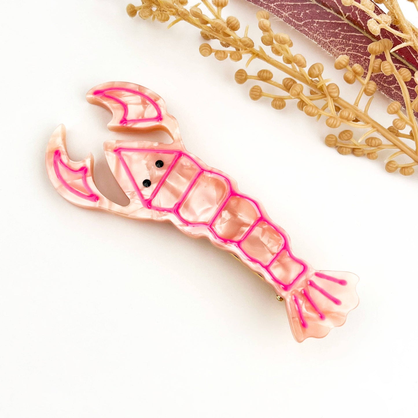 Sweet Pink Lobster Acetate Alligator Hair Clip