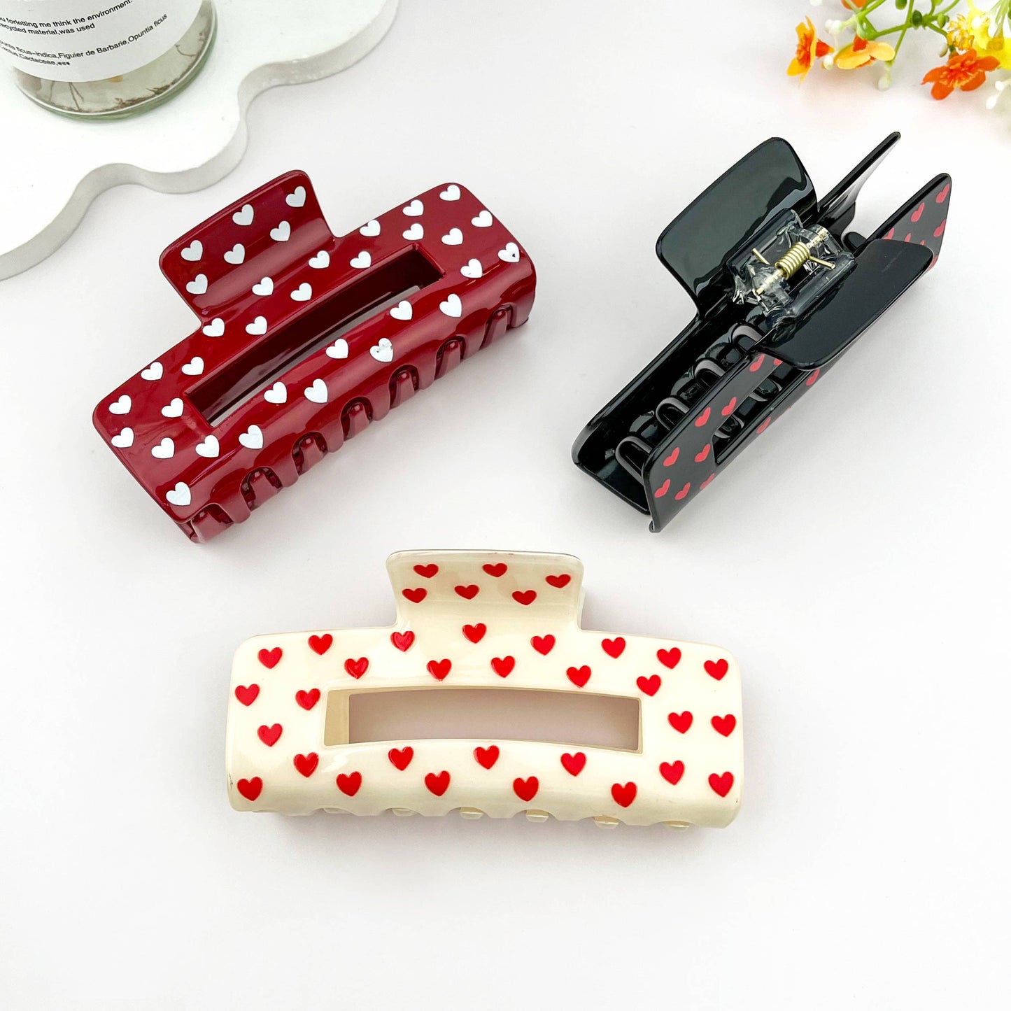 Over Size Valentine Heart Cutout Printed Hair Claw Clip