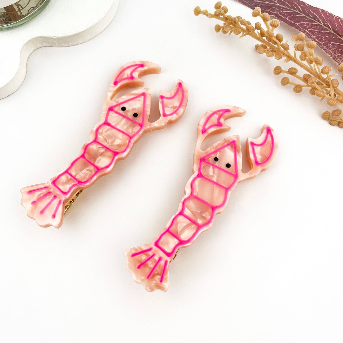 Sweet Pink Lobster Acetate Alligator Hair Clip